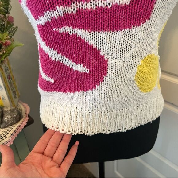 Ginenne Vintage Pink Blue Yellow Big Floral Knit Sweater Blouse S See Details - Picture 15 of 15